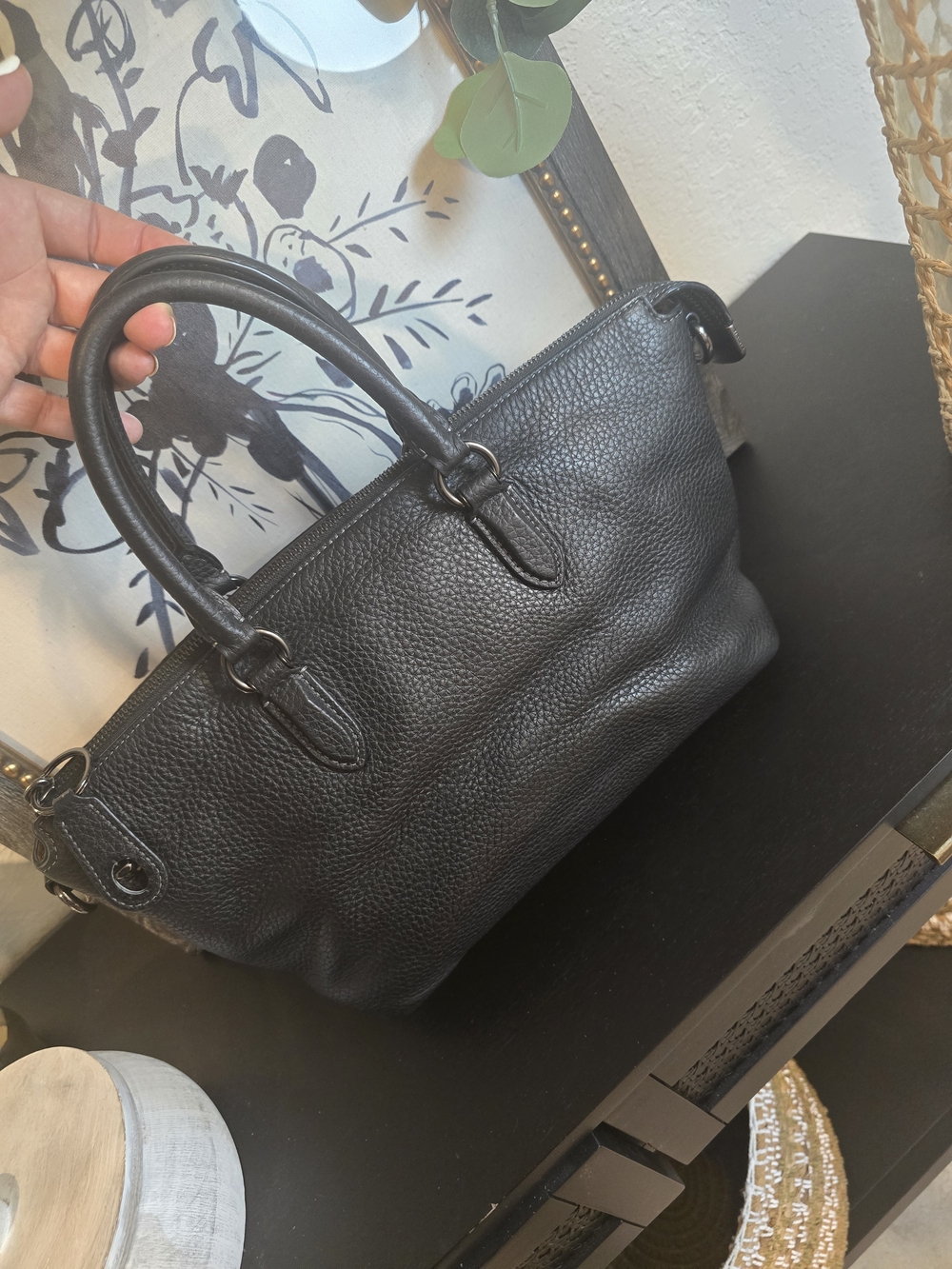 Coach Cara Satchel Top Handle Bag Pebbled Leather black